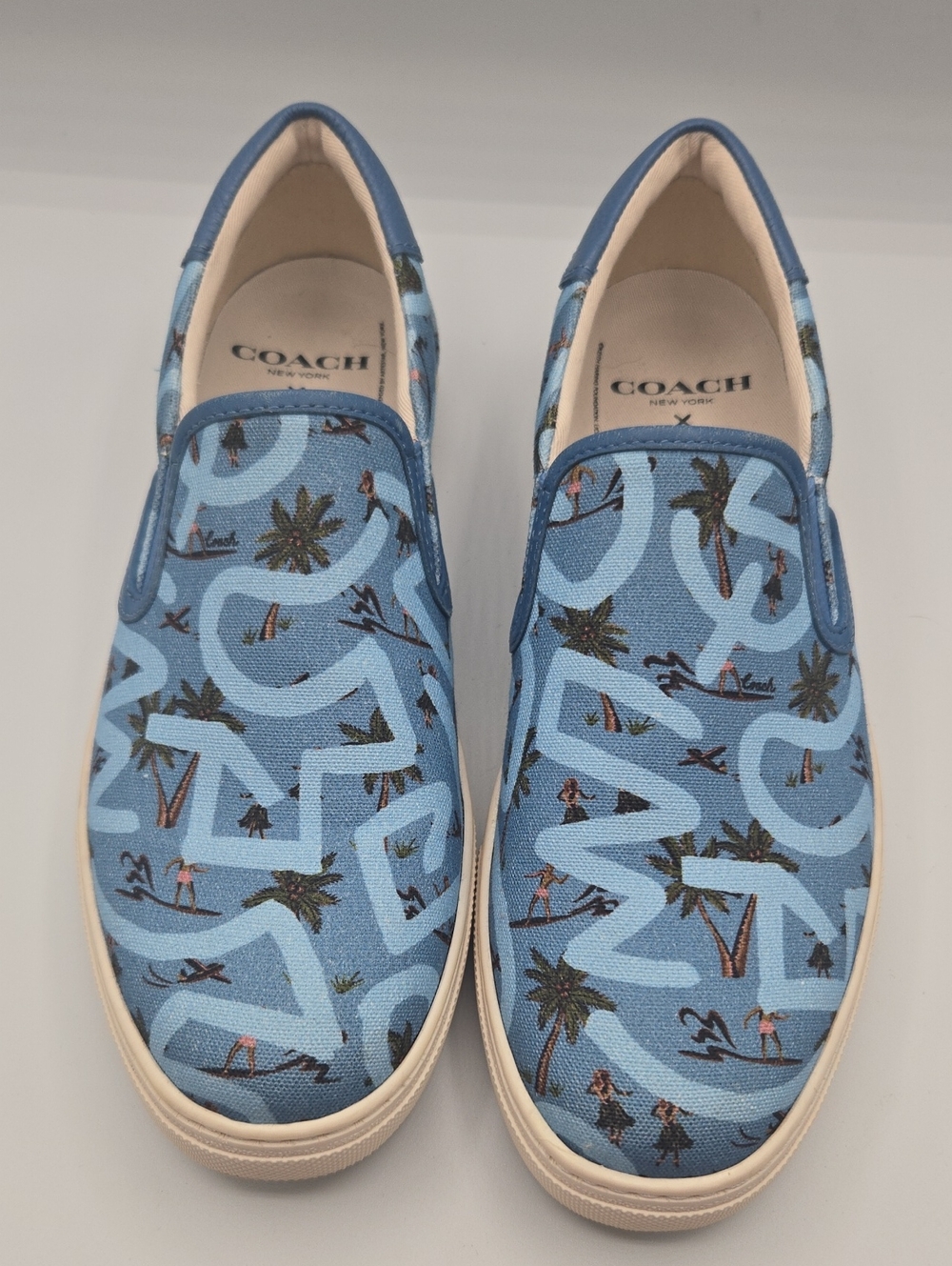 Coach x Keith Haring Dancing Figures Slip-On Shoes Blue Canvas Men's US 7.5
